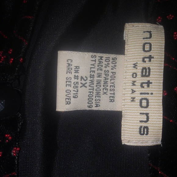 Notations 2X Red Glitter on Black Velvet Tank Shell and Jacket Top Set Plus - Picture 4 of 4